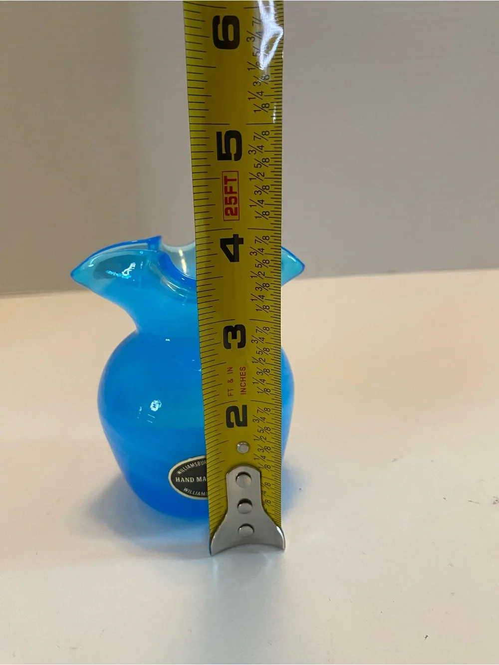Hand Blown Art Glass Light Blue Pinched Vase 3.75